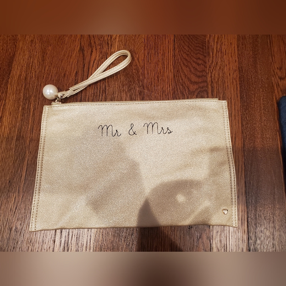 Mr and Mrs pearl gold clutch/wristlet  wedding